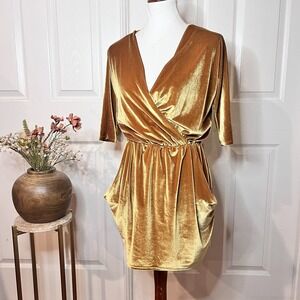 Urban Renewal Womens Yellow Mustard Velvet Faux Wrap Dress Sz S Going Out Luxe
